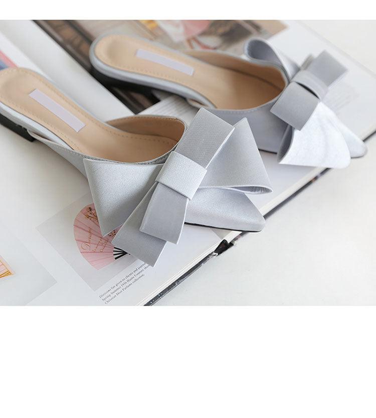 Summer Women's Shoes Silk Satin Trendy Slippers Flat Heel Women's Shoes Silk Satin Pointed Bow Tie Flat Heel Outdoor Sandals Slides Party Sandals Casual Shoes Summer Low Heeled