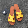 Summer Women Sandals Shoes Fashion Leather Surface Female Slippers Solid High Quality Woman Flat Slides Sandals Casual Strap Cross Slip On Sliders Beach Flat Sandals For Women