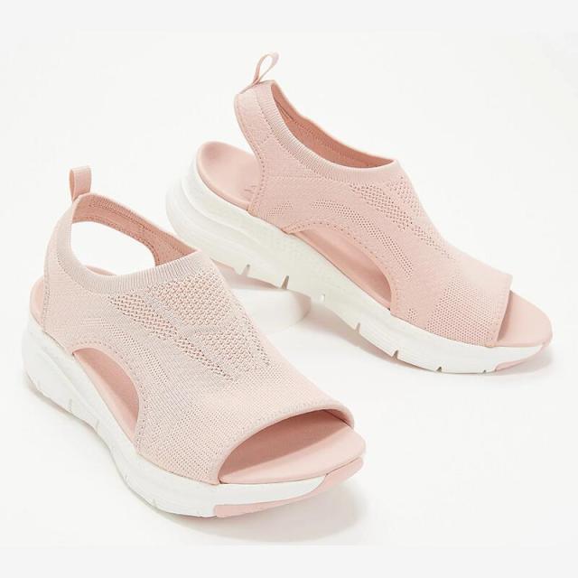 Summer Women Sandals Solid Color Open Toe Casual Shoes Hollow Out Slip-On Mesh Platform Fit Anti Slip Shoes Hollow Out Slip-On Mesh Soft Sandals Low Heeled Comfort Casual Sports Shoes