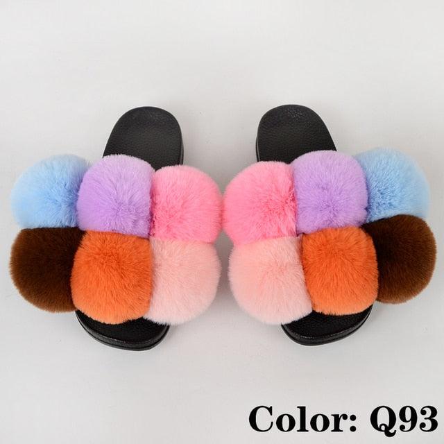 Summer Women Slippers Faux Fur Slides For Women Fluffy Slippers House Shoes Woman Slippers Open Toe Fuzzy Fur Slippers Girls Fluffy House Slides Outdoor Indoor Slippers