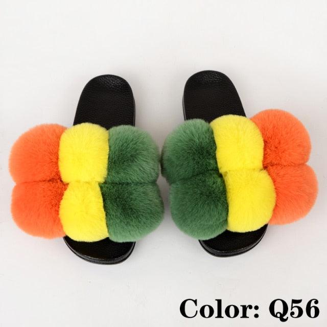 Summer Women Slippers Faux Fur Slides For Women Fluffy Slippers House Shoes Woman Slippers Open Toe Fuzzy Fur Slippers Girls Fluffy House Slides Outdoor Indoor Slippers