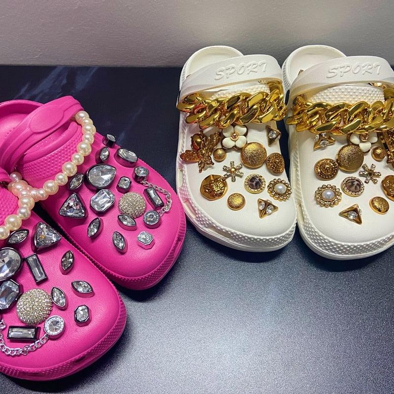 Summer Women Slippers Shoes With Charms Jewelry Garden Shoes Wedges Platform Sandals Antiskid Clogs Crystal Shoe Charms For Clog Sandals Jewelry Pearl Rhinestones Diamond Bling Shoe Decoration Fits Hole Shoes For Women
