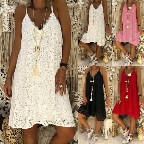 Summer Women's Loose V-neck Sling Sleeveless Dress