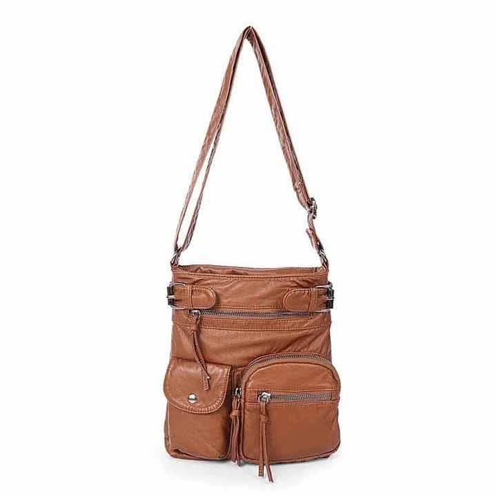 Super Soft Genuine Leather Top Belt Accent Crossbody Bag