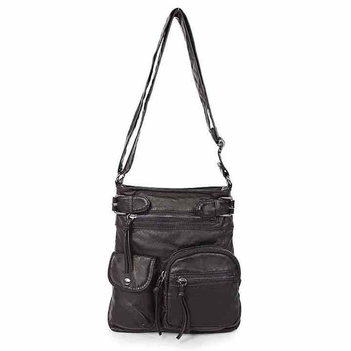 Super Soft Genuine Leather Top Belt Accent Crossbody Bag