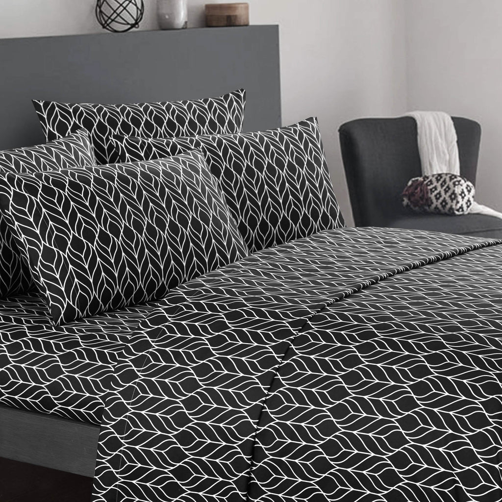 Super Soft Two-Tone Geometric Leaf Pattern Sheet Set