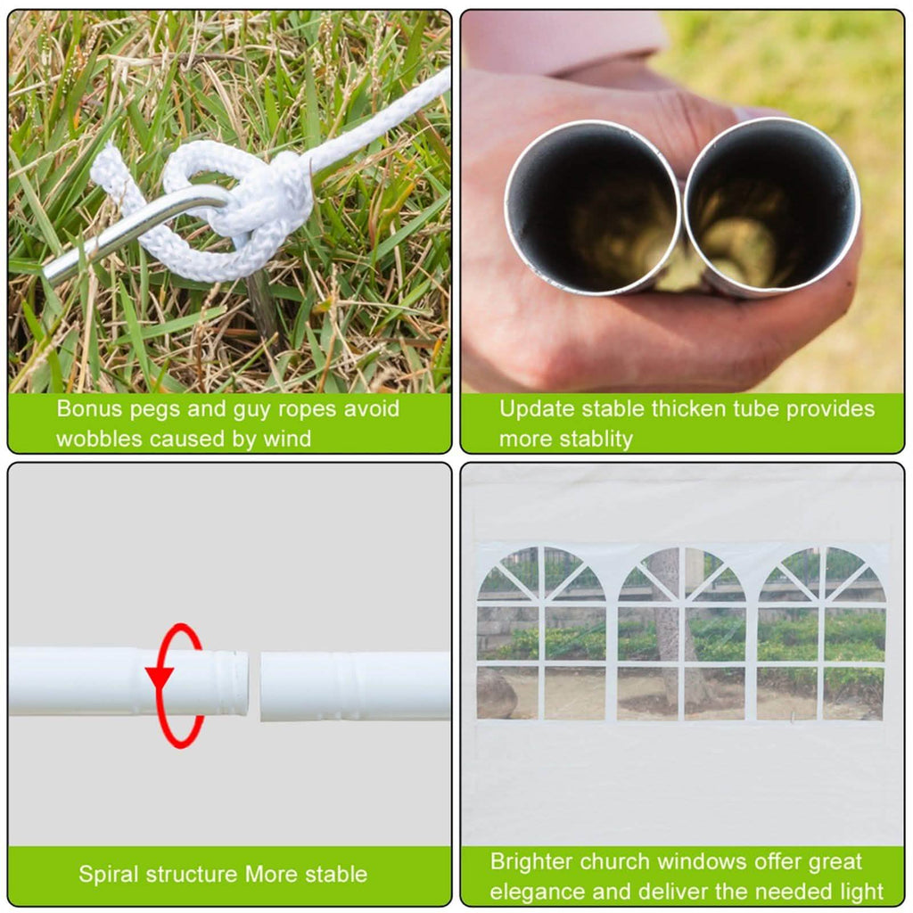 SUPERHOMUSE 3 x 3m Three Sides Waterproof Tent with Spiral Tubes White