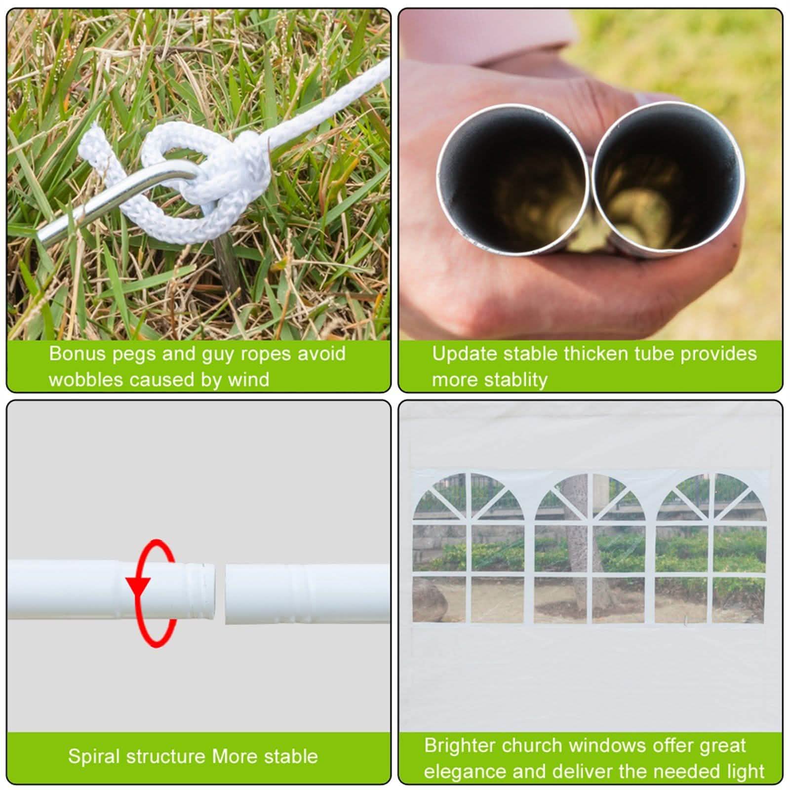 SUPERHOMUSE 3 x 3m Three Sides Waterproof Tent with Spiral Tubes White