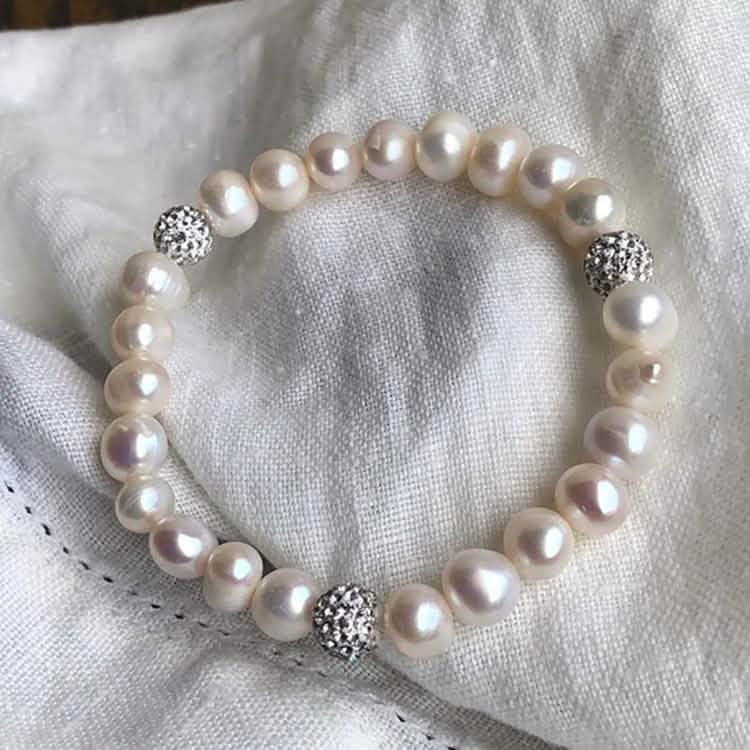 Swarovski Crystal Ball And Genuine Freshwater Pearl Stretch Bracelet