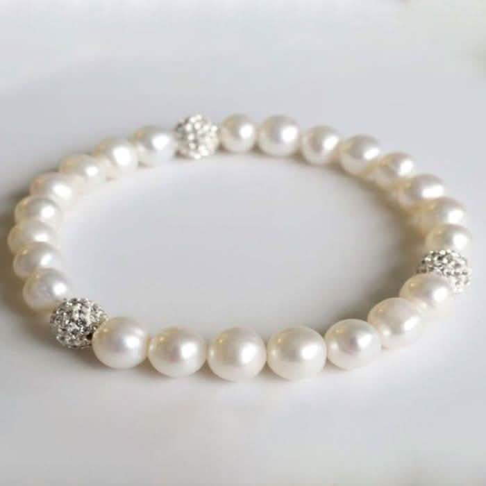 Swarovski Crystal Ball And Genuine Freshwater Pearl Stretch Bracelet