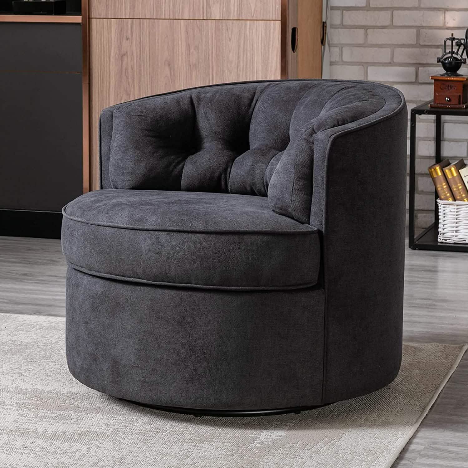Swivel Accent Linen Fabric Bucket Reading Chair