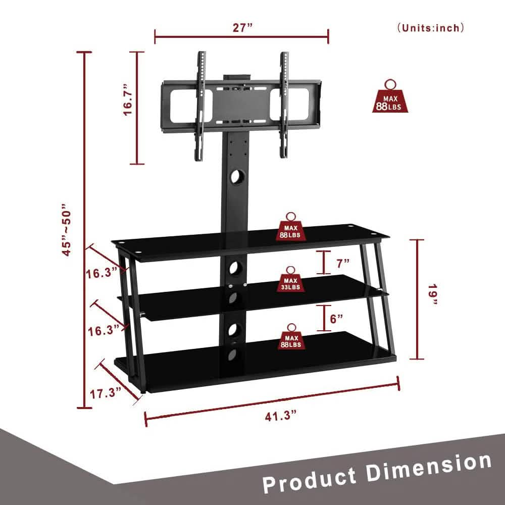 Swivel Floor TV Stand with Angle and Height Adjustable Tempered Glass TV Stand