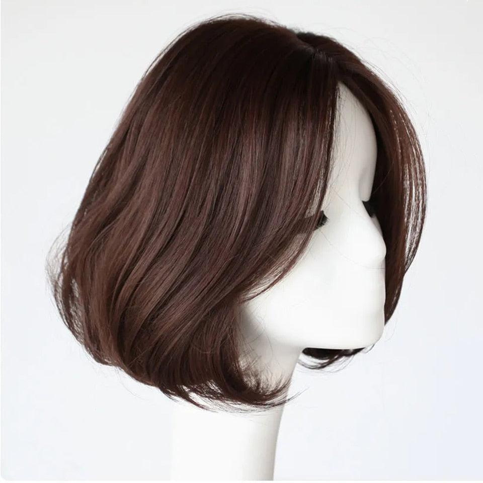 Synthetic Wigs Short Wavy Womens Wig Natural Part Side Hair Black Brown Wigs For Women Heat Resistant Daily Wigs For Black Women Cosplay Wigs For Women Gifts for Girlfriends