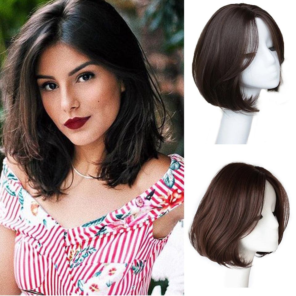Synthetic Wigs Short Wavy Womens Wig Natural Part Side Hair Black Brown Wigs For Women Heat Resistant Daily Wigs For Black Women Cosplay Wigs For Women Gifts for Girlfriends