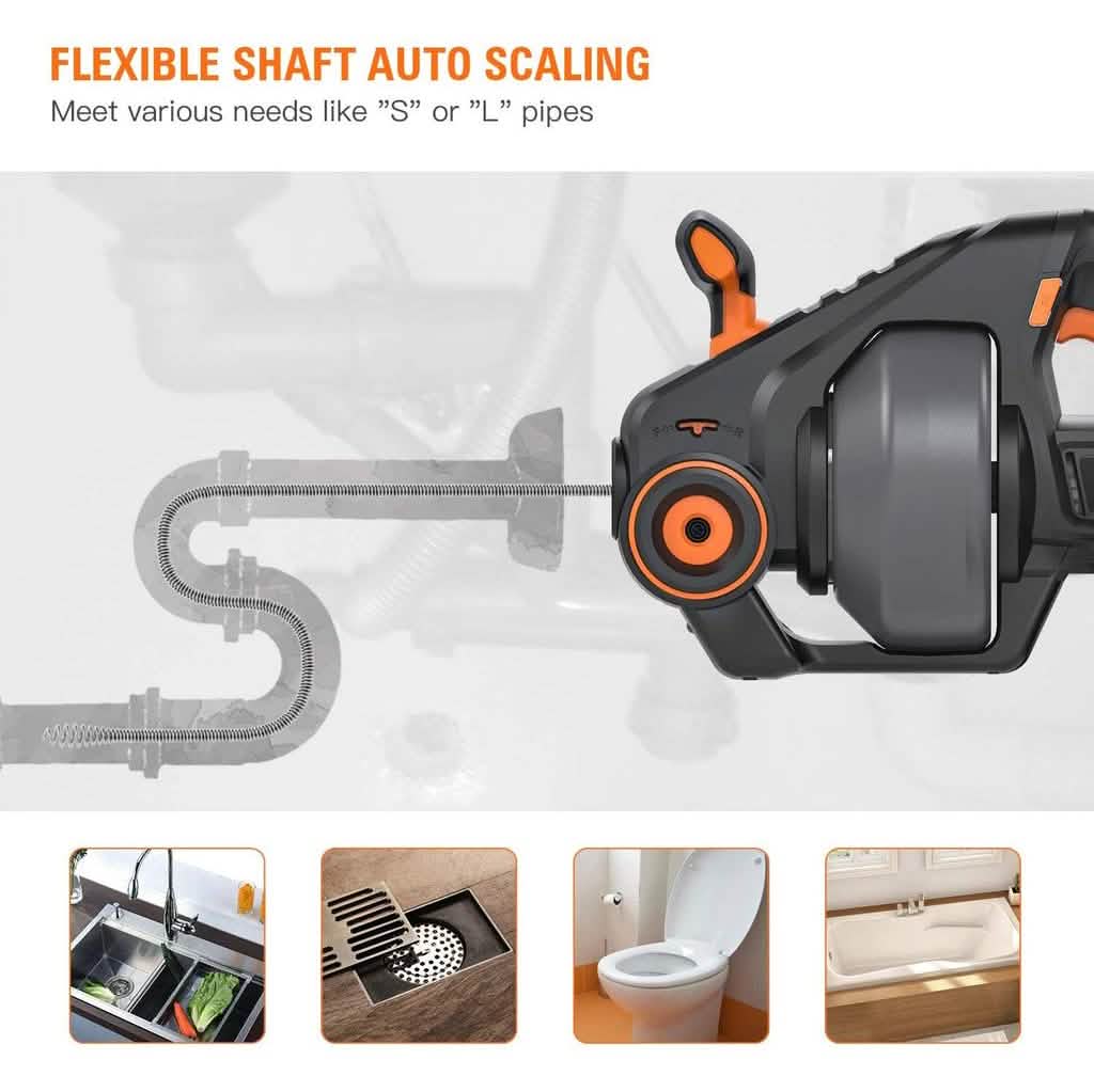TACKLIFE Drain Snake 25Ft Automatic Cordless Drain Clog Remover