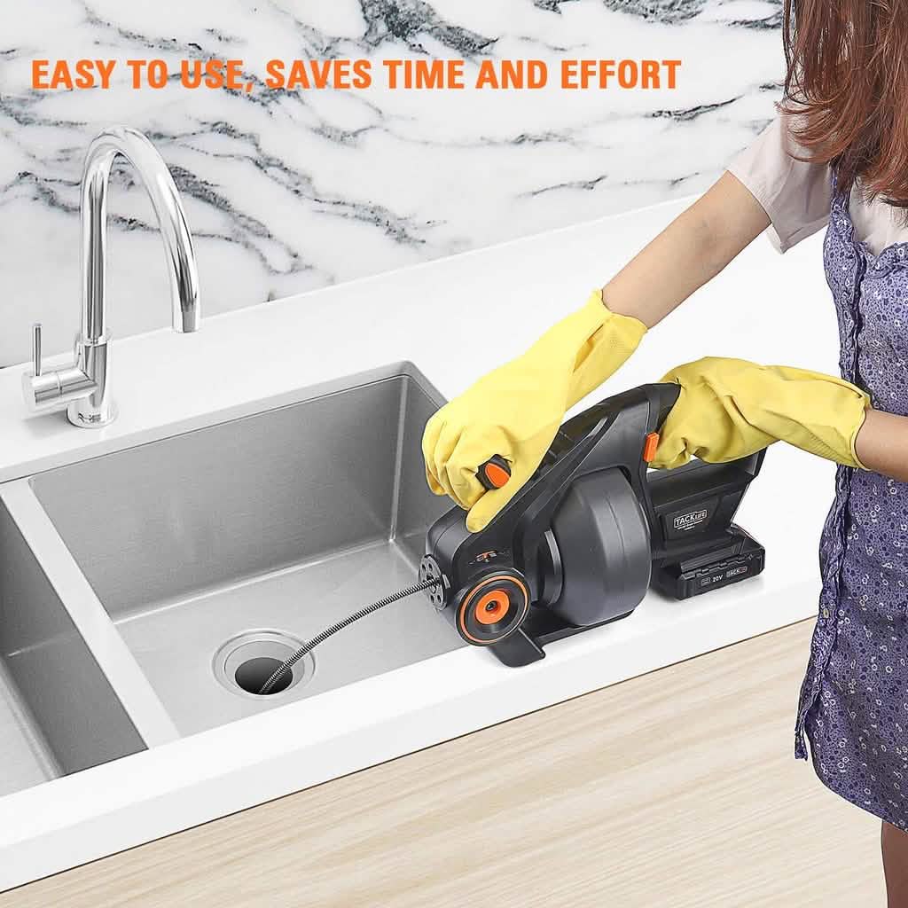 TACKLIFE Drain Snake 25Ft Automatic Cordless Drain Clog Remover