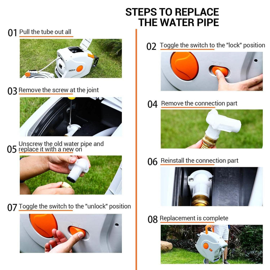 TACKLIFE Garden Retractable Hose Reel 82+8 FT 5/8'' Wall Mounted