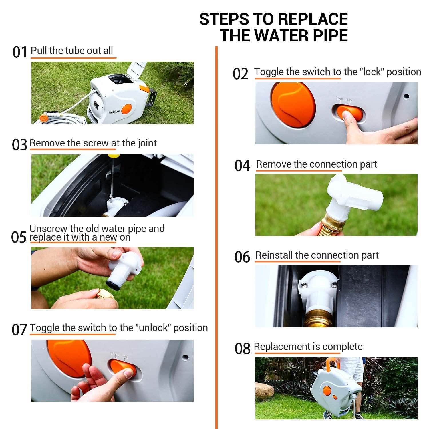 TACKLIFE Garden Retractable Hose Reel 82+8 FT 5/8'' Wall Mounted