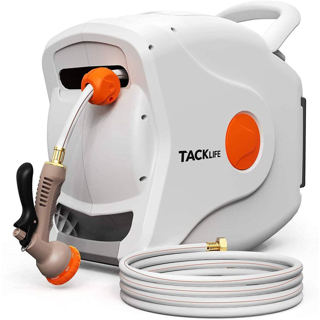 TACKLIFE Garden Retractable Hose Reel 82+8 FT 5/8'' Wall Mounted