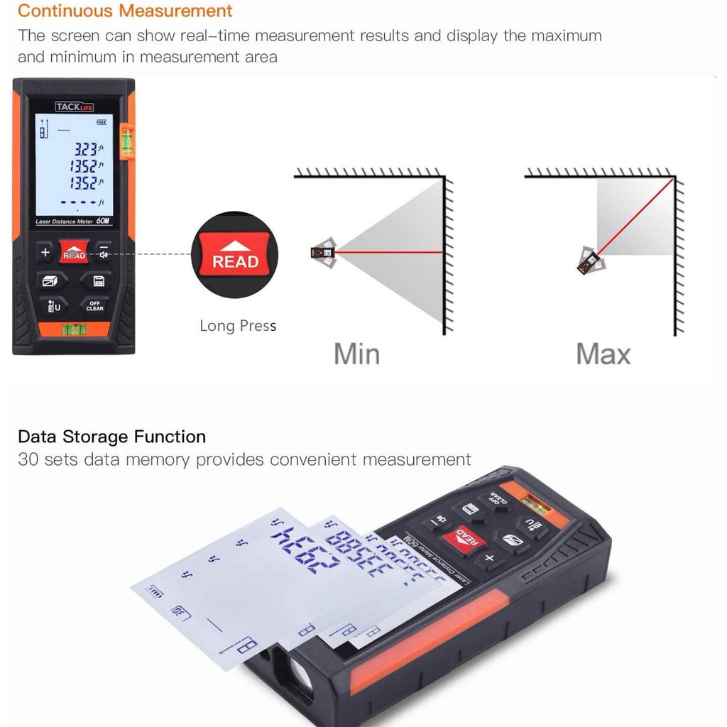 Tacklife HD60 Classic Laser Measuring Device 196Ft