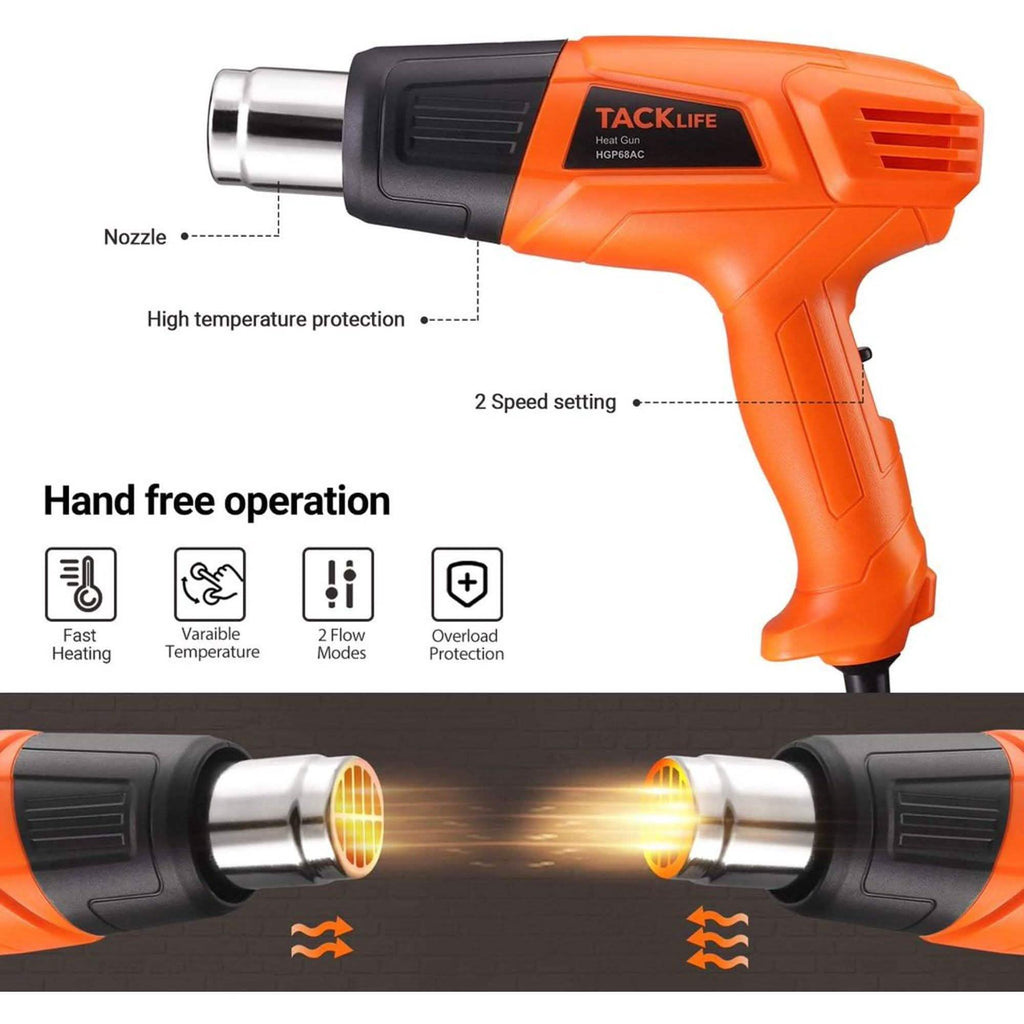 TACKLIFE Heat Gun 1500W 572°F~ 932°F Dual Temperature Hot Air Gun Kit