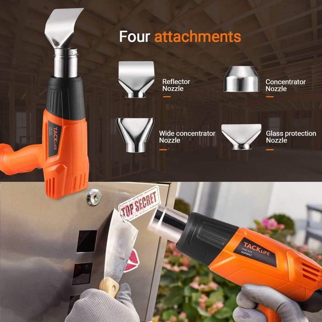 TACKLIFE Heat Gun 1500W 572°F~ 932°F Dual Temperature Hot Air Gun Kit