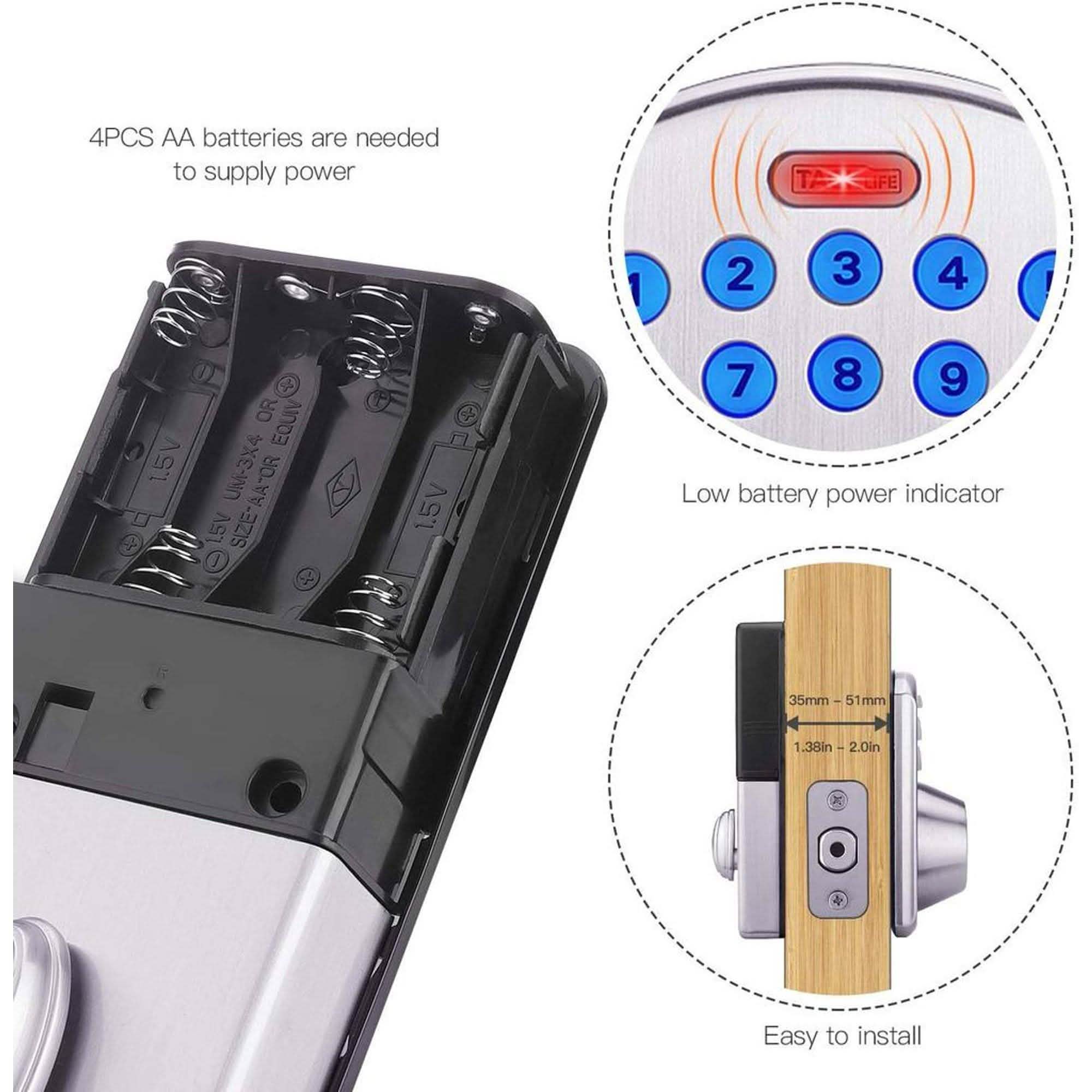 TACKLIFE Keypad Electronic Deadbolt Door Lock, Keyless Entry Door Lock With 1-Touch Motorized Auto-Locking