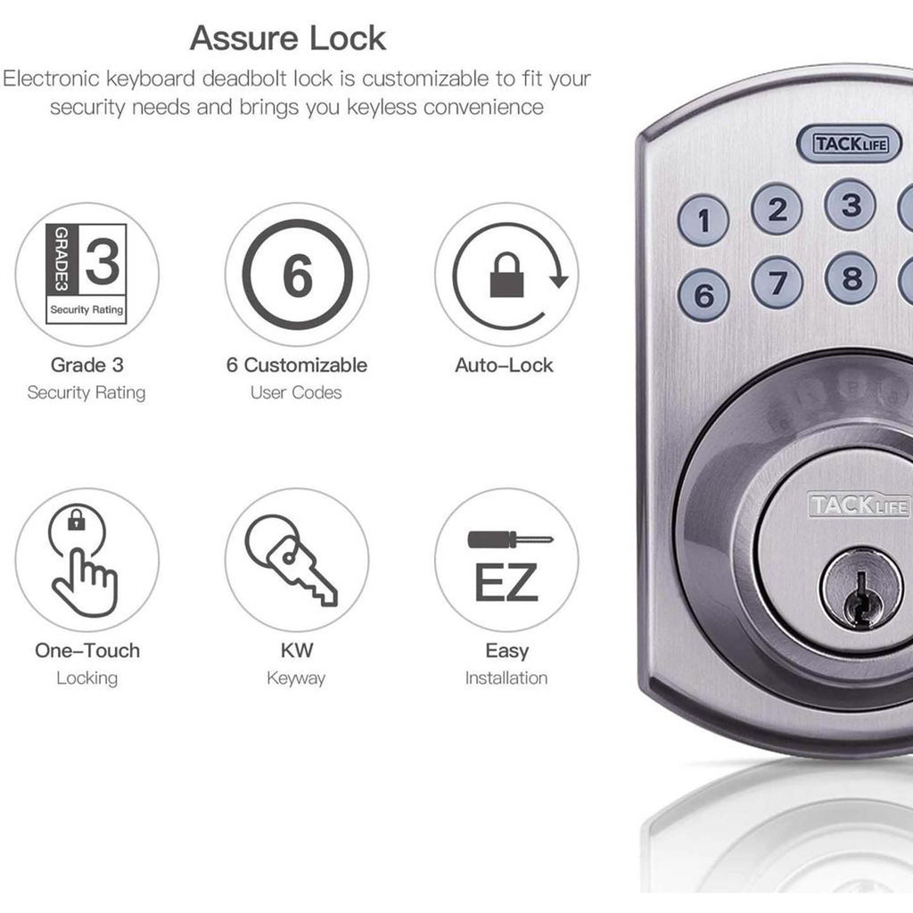 TACKLIFE Keypad Electronic Deadbolt Door Lock, Keyless Entry Door Lock With 1-Touch Motorized Auto-Locking
