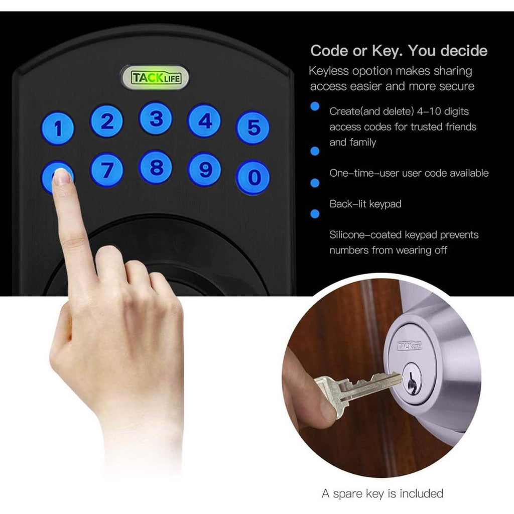 TACKLIFE Keypad Electronic Deadbolt Door Lock, Keyless Entry Door Lock With 1-Touch Motorized Auto-Locking