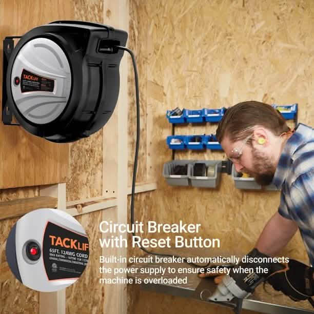 Tacklife Retractable Extension Cord, 65FT+4.5 Extension Cord Reel