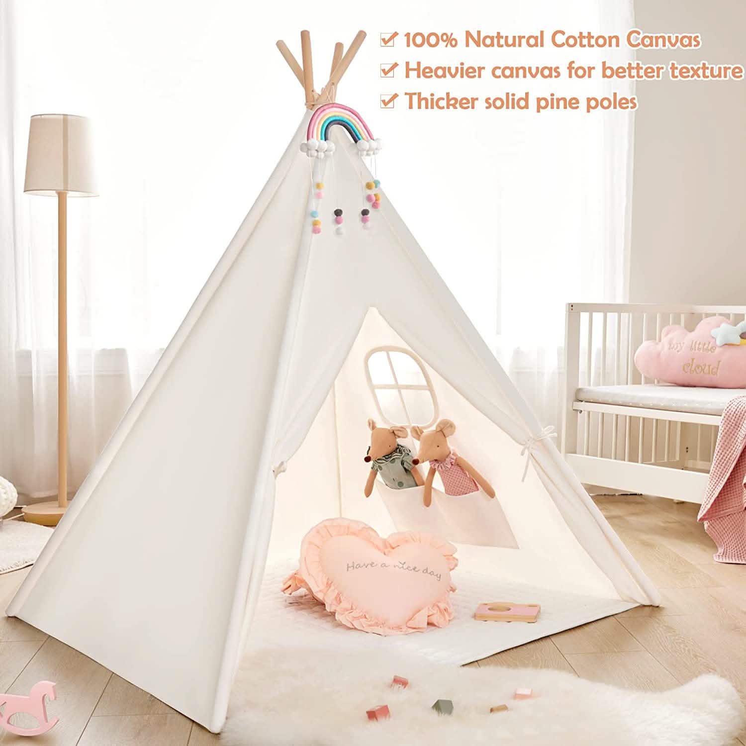 Teepee Tent for Kids - Play Tent Indoor Outdoor Cotton Canvas