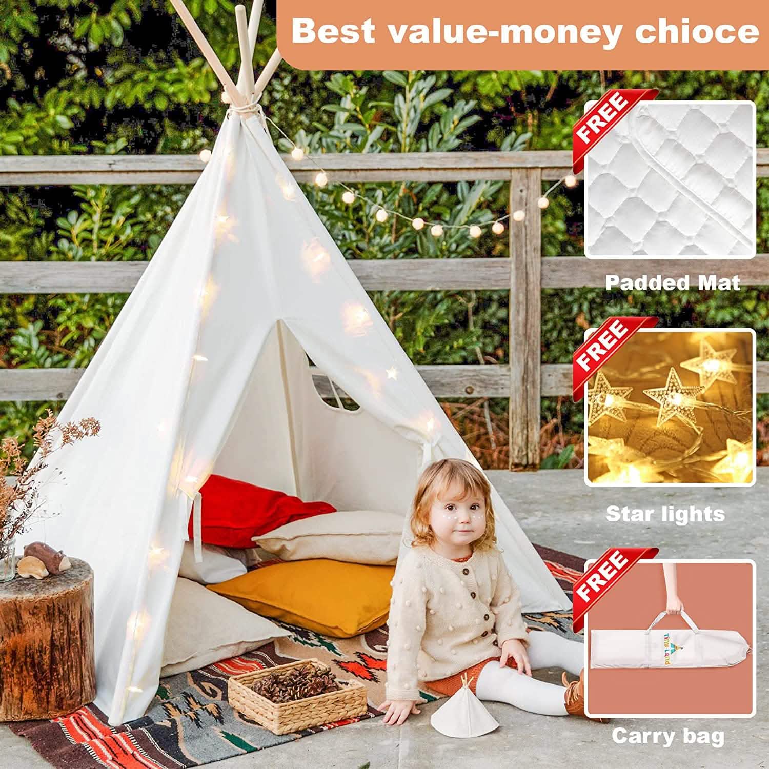 Teepee Tent for Kids - Play Tent Indoor Outdoor Cotton Canvas