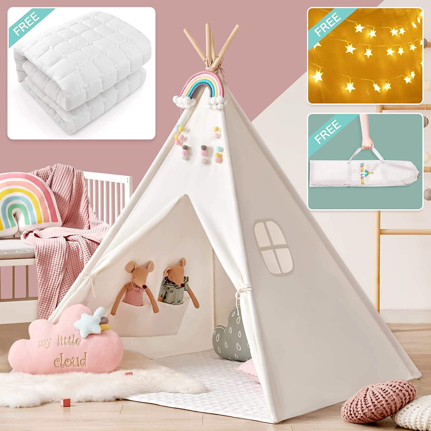 Teepee Tent for Kids - Play Tent Indoor Outdoor Cotton Canvas