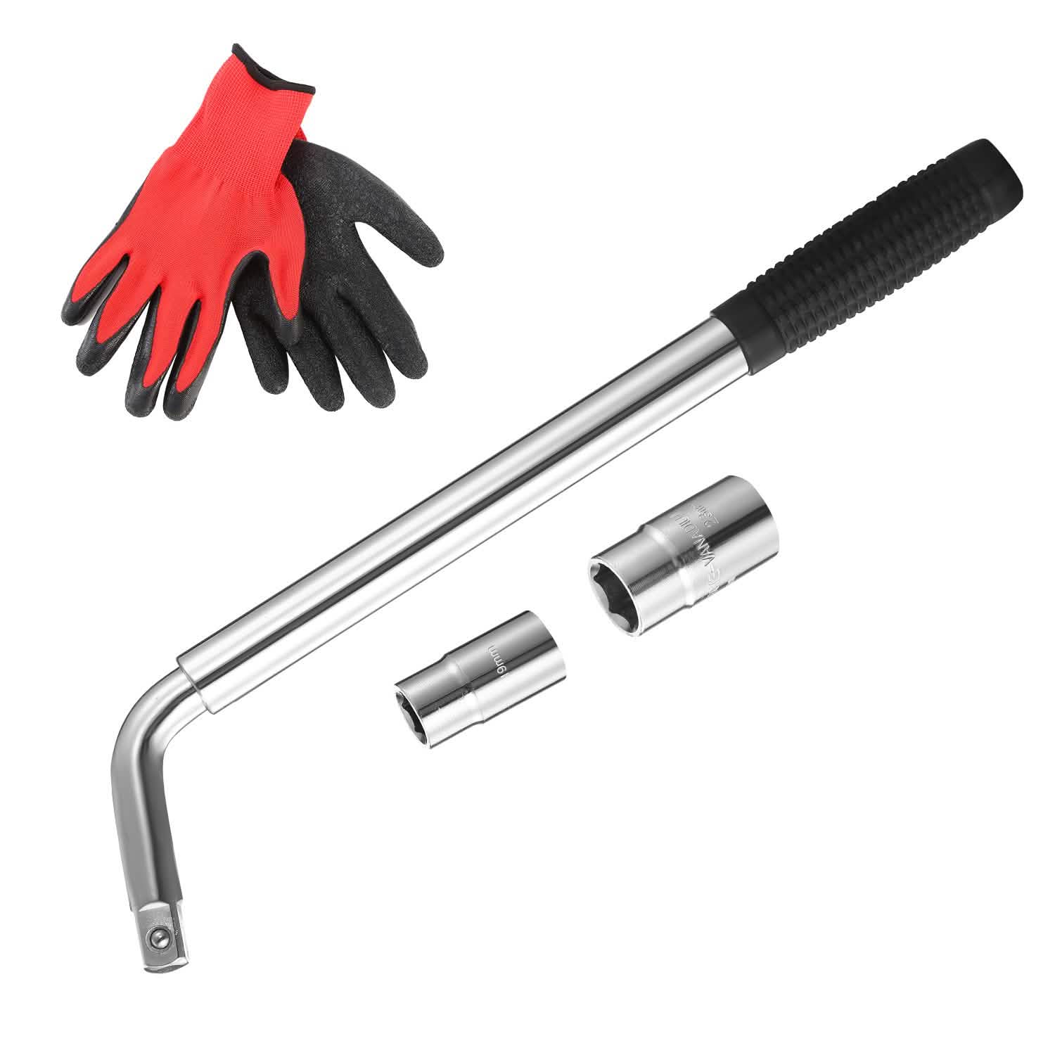Telescoping Lug Wrench Extendable Tire Wheel Nut with CR-V Sockets