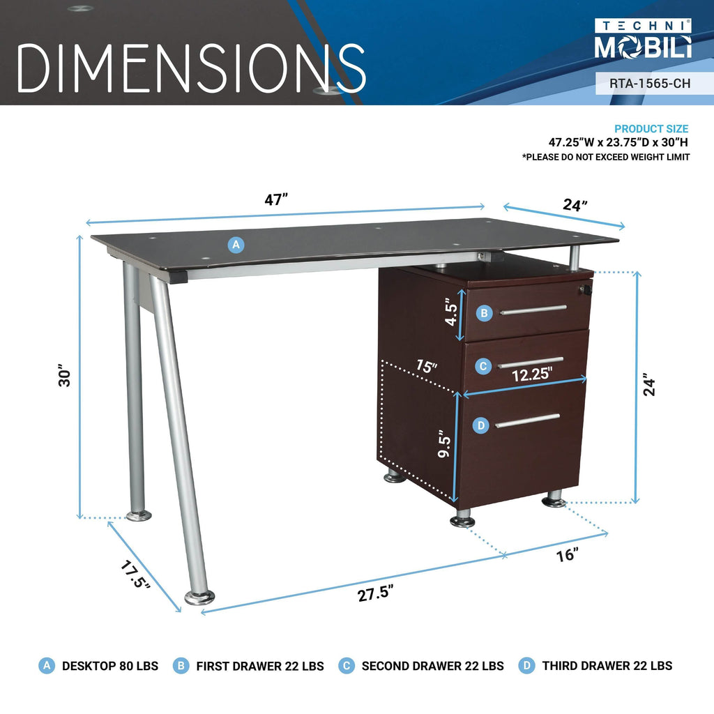 Tempered Glass Top Computer Desk with Storage