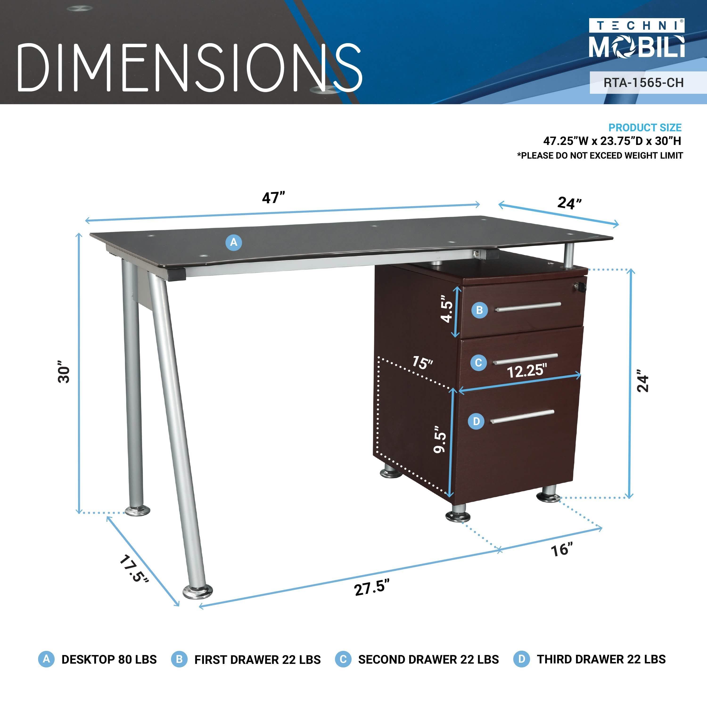 Tempered Glass Top Computer Desk with Storage