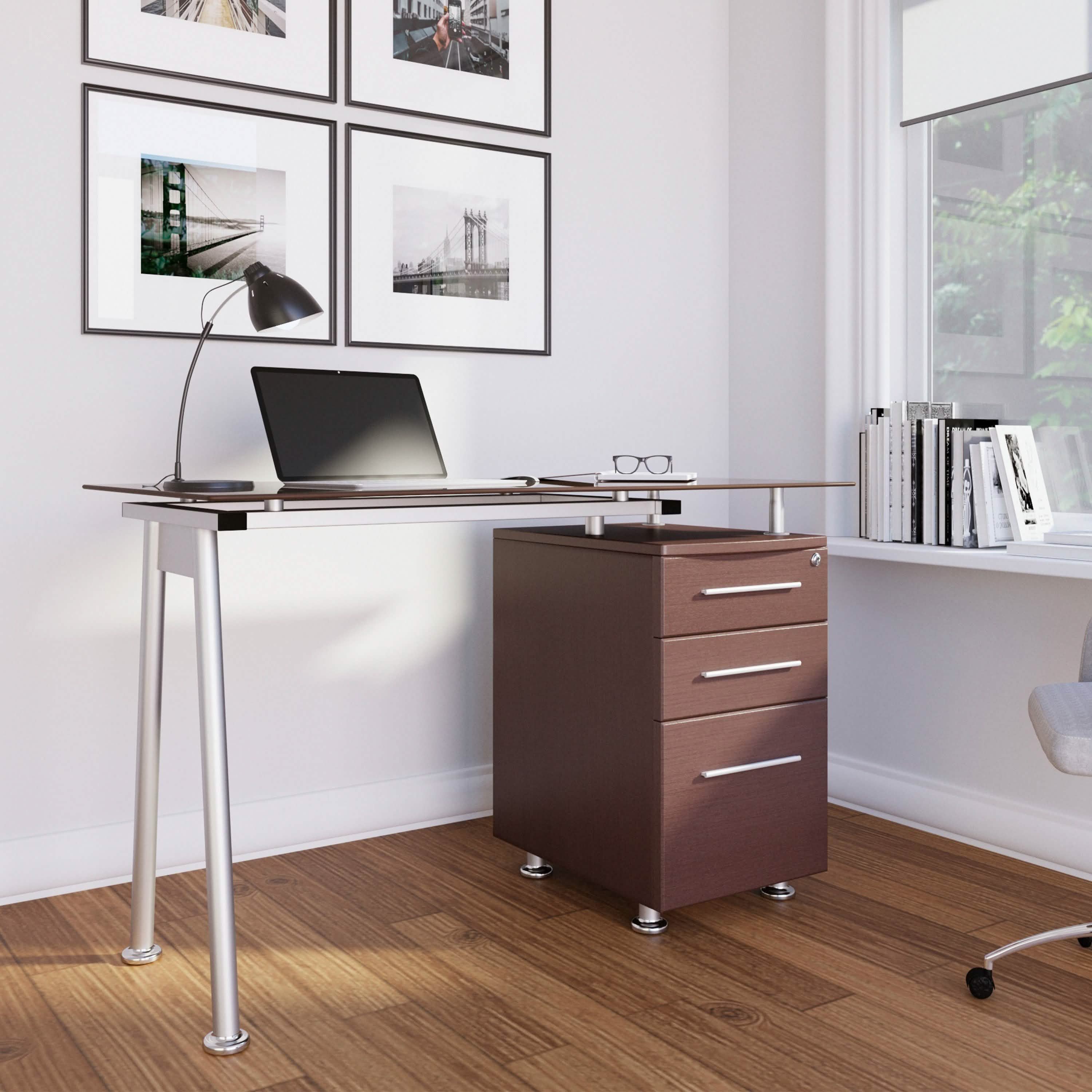 Tempered Glass Top Computer Desk with Storage