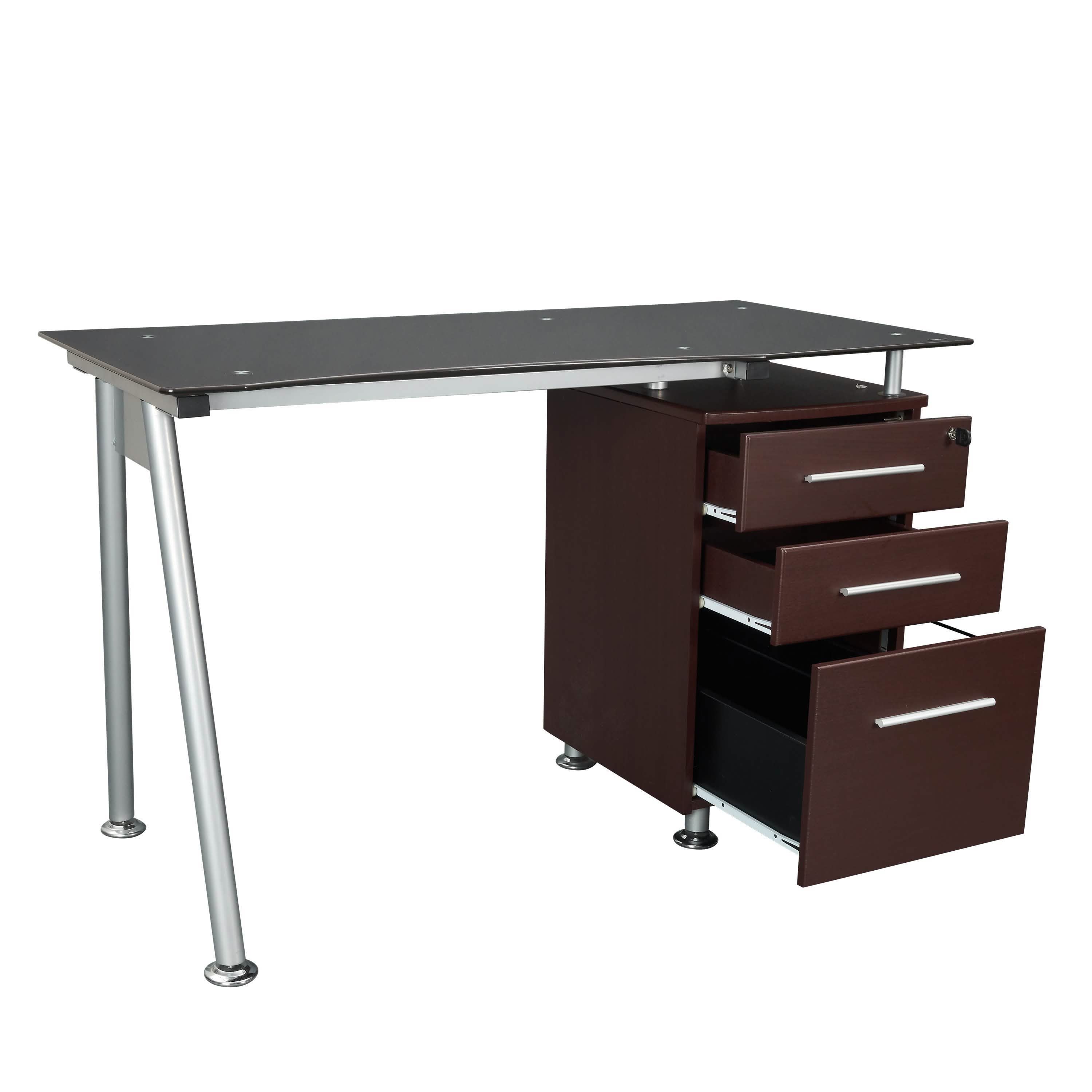 Tempered Glass Top Computer Desk with Storage