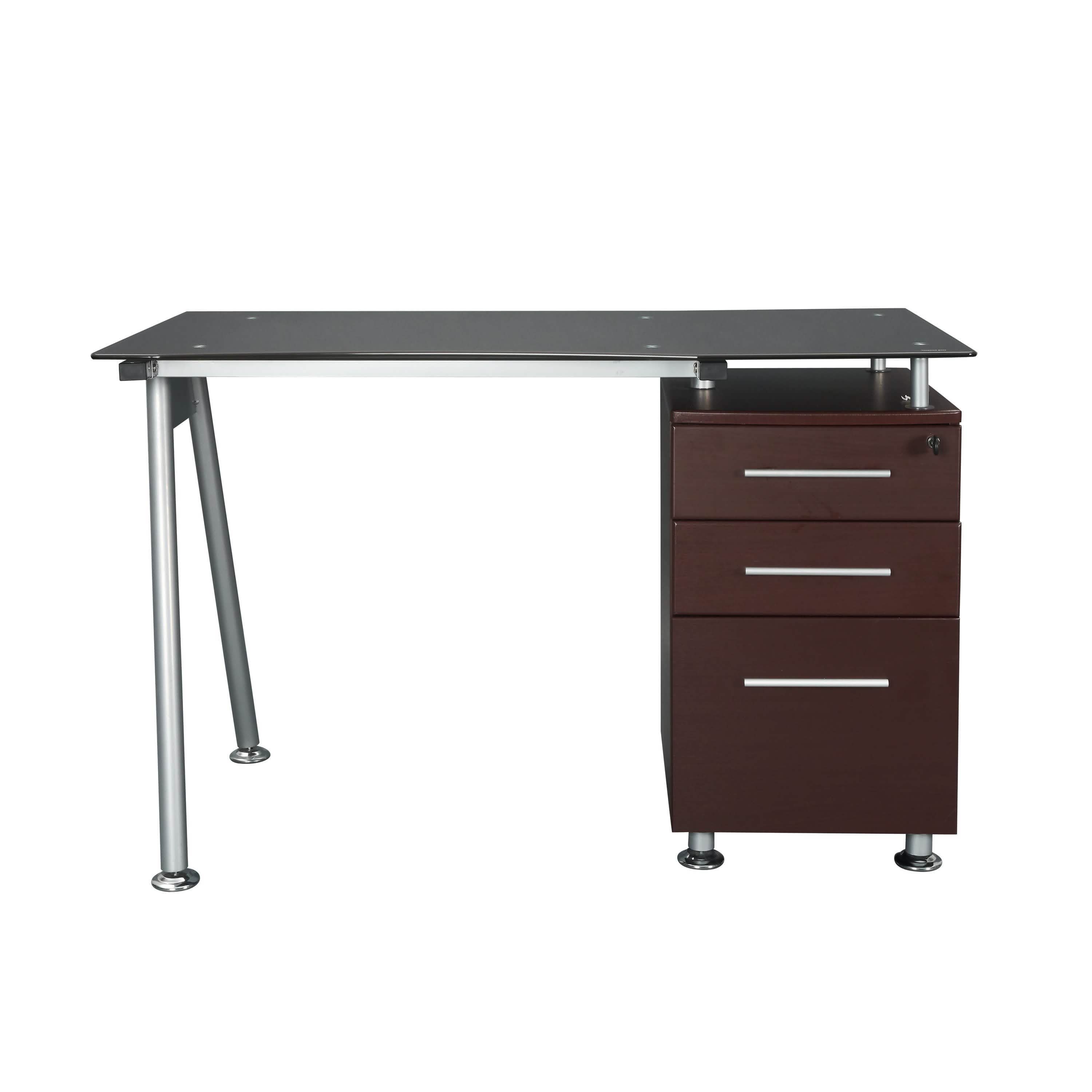 Tempered Glass Top Computer Desk with Storage