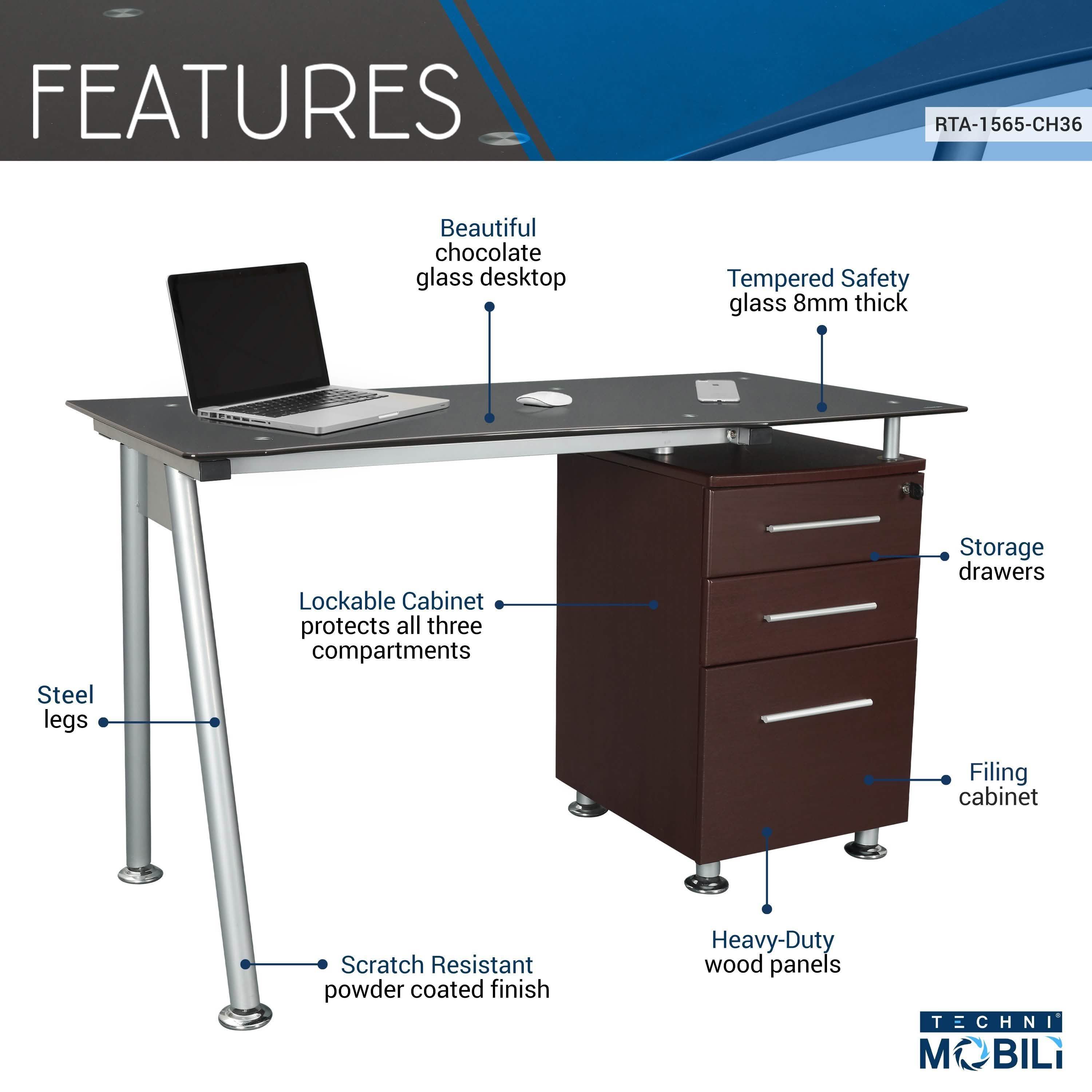 Tempered Glass Top Computer Desk with Storage