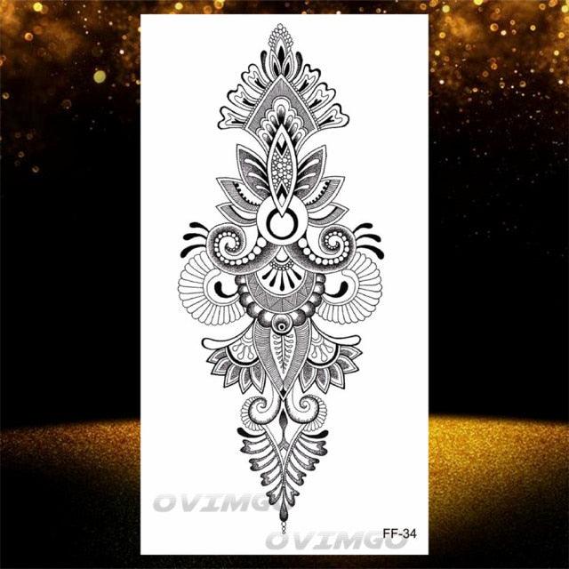 Temporary Lotus Flower Sticker Tattoo Fake Black Elegant Flower Design Women Body Art Fake Arm Tattoo Stickers For Womens
