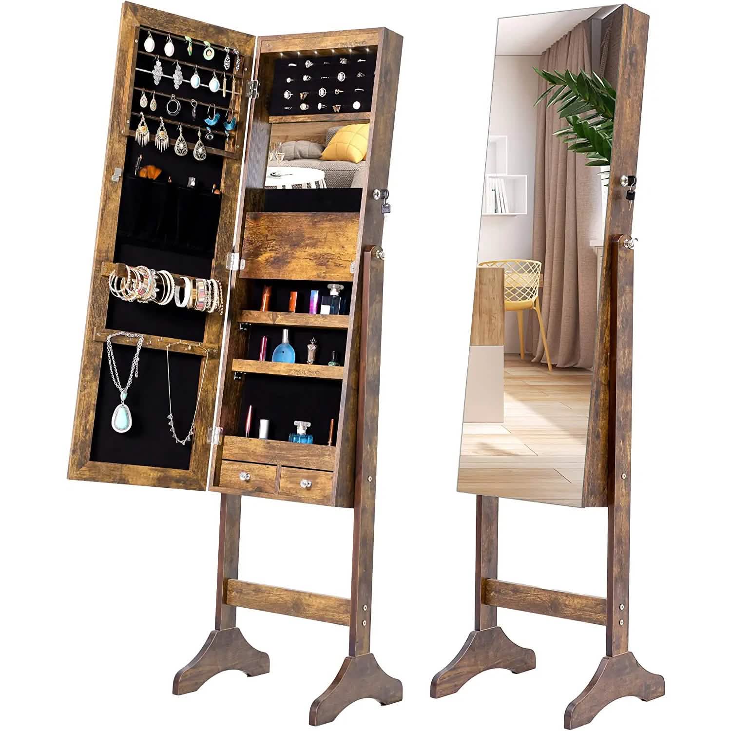 Tesmula Fashion Simple Jewelry Storage Mirror Cabinet With LED Lights
