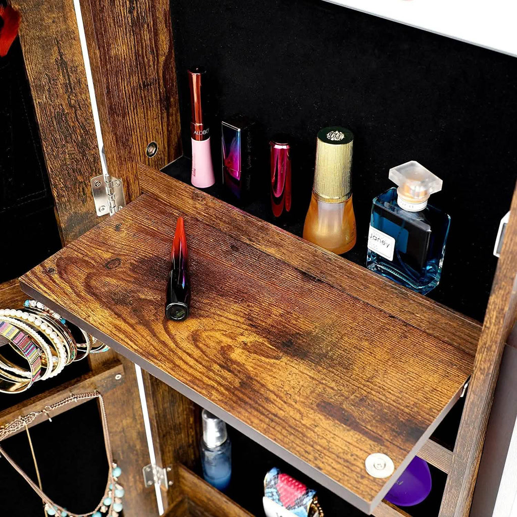 Tesmula Fashion Simple Jewelry Storage Mirror Cabinet With LED Lights