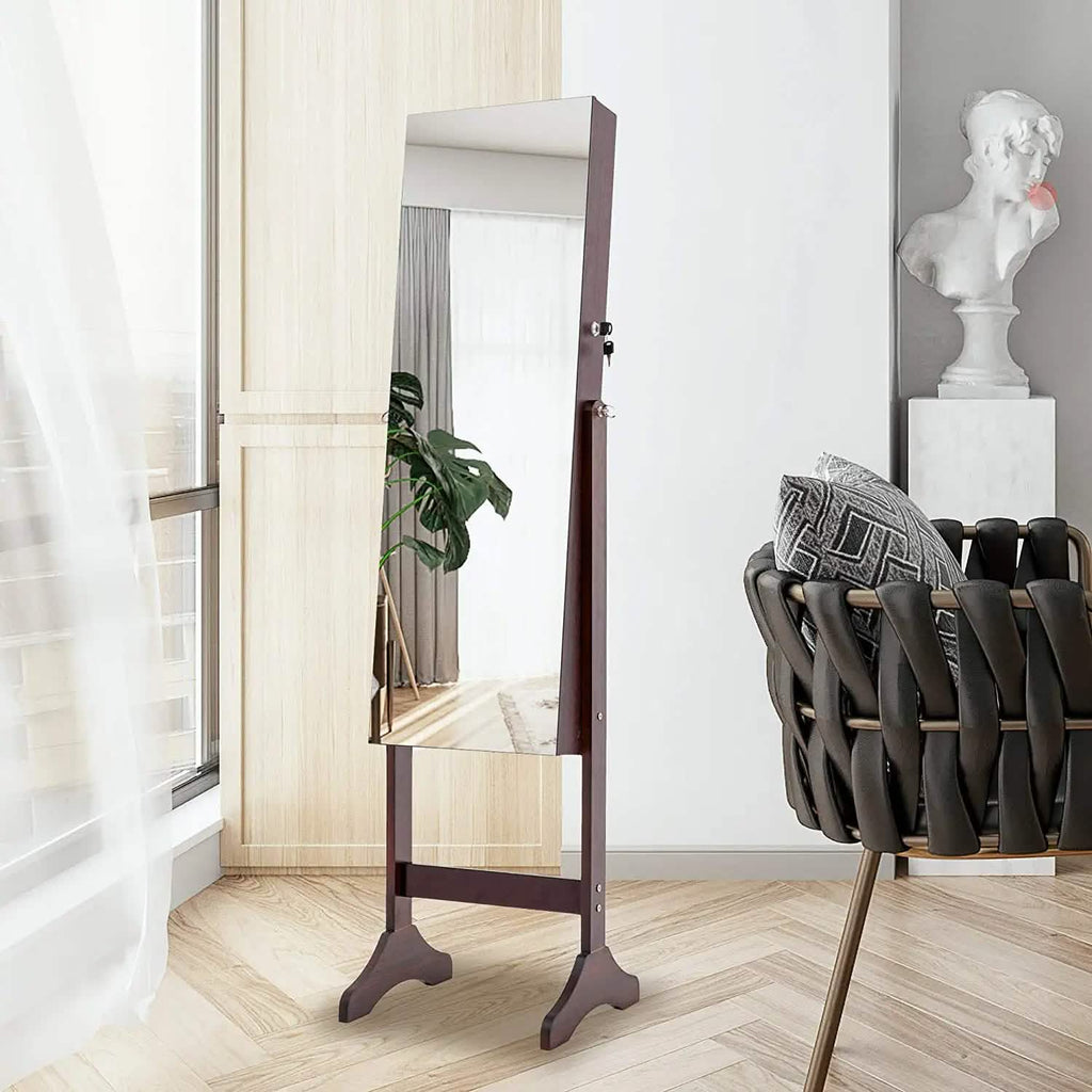 Tesmula Fashion Simple Jewelry Storage Mirror Cabinet With LED Lights