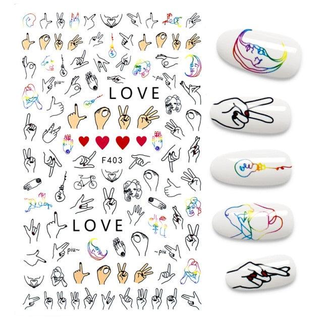 The New 3D Nail Sticker Cool English Letter stickers for nail  Foil Love Heart Design Nails Accessories Fashion Manicure Sticker Stickers Girls Manicure Decoration Nail Art Supplies 3D Self-Adhesive Nail Decals Designer Nail Stickers for Acrylic Nails