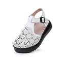 Thick soled toe sandals women's genuine leather sponge cake wedge heel hollowed out hole shoes flat bottomed women's shoes