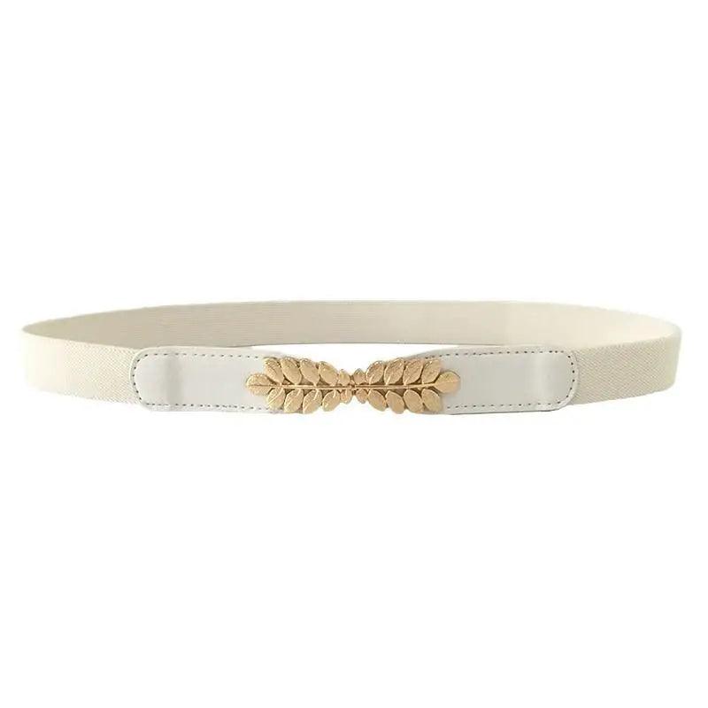 Thin Elastic Stretch Women Buckle Skinny Fashion Belts Metal Leaf Buckle Design Belts For Ladies