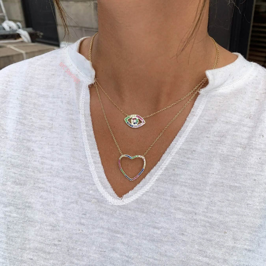 Thin Open Heart Rainbow Necklace