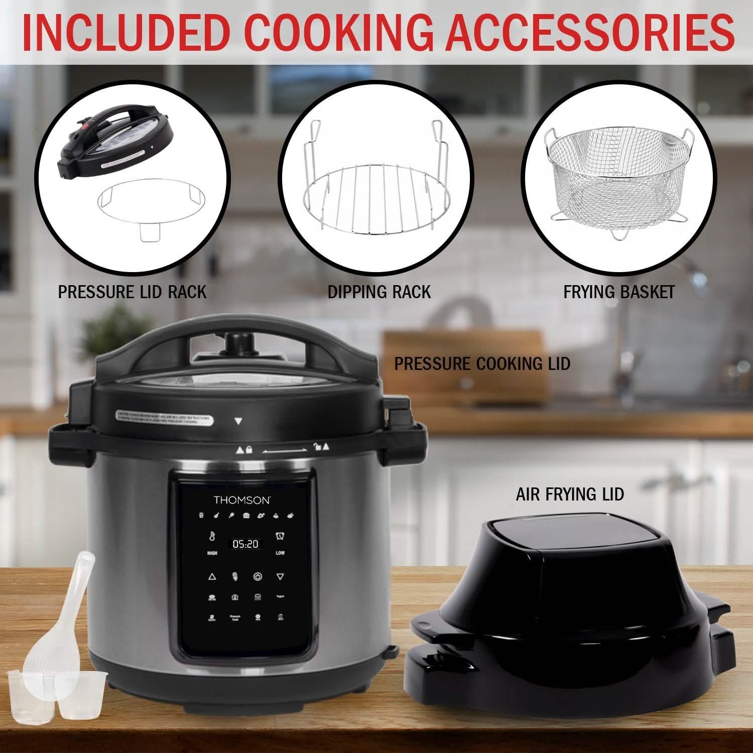 Thomson 9-in-1 Pressure, Slow Cooker, Air Fryer and More, with 6.5 QT Capacity