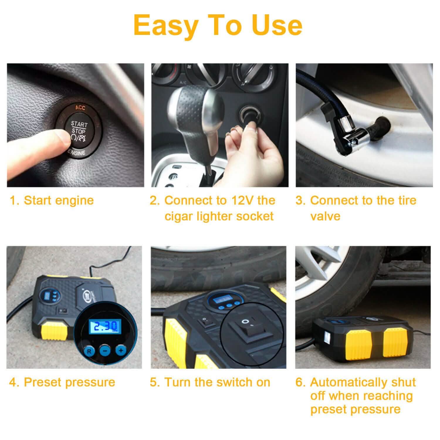 Tire Inflator 12V DC 120W 150PSI with LCD Electric Air Compressor